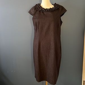 Julian Taylor -New York, Black Denim ruffle sheath Dress